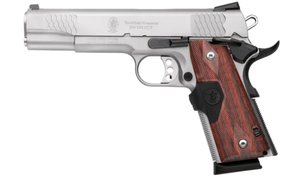 Smith & Wesson 1911 E-Series 45 ACP Pistol 5" Barrel 8+1 Round Stainless Slide Wood Grip Stainless Frame