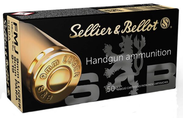 Sellier & Bellot Full Metal Jacket 9mm Ammo 115 gr 50 Round Box - Brass Casing