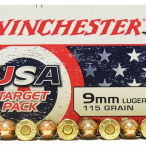 Winchester USA Target & Practice 9mm Ammo 115gr FMJ 50rd box - Brass Casing