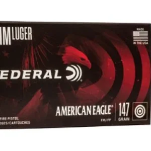 Federal American Eagle Full Metal Jacket 9mm Ammo 147 gr 50 Round Box - Brass Casing